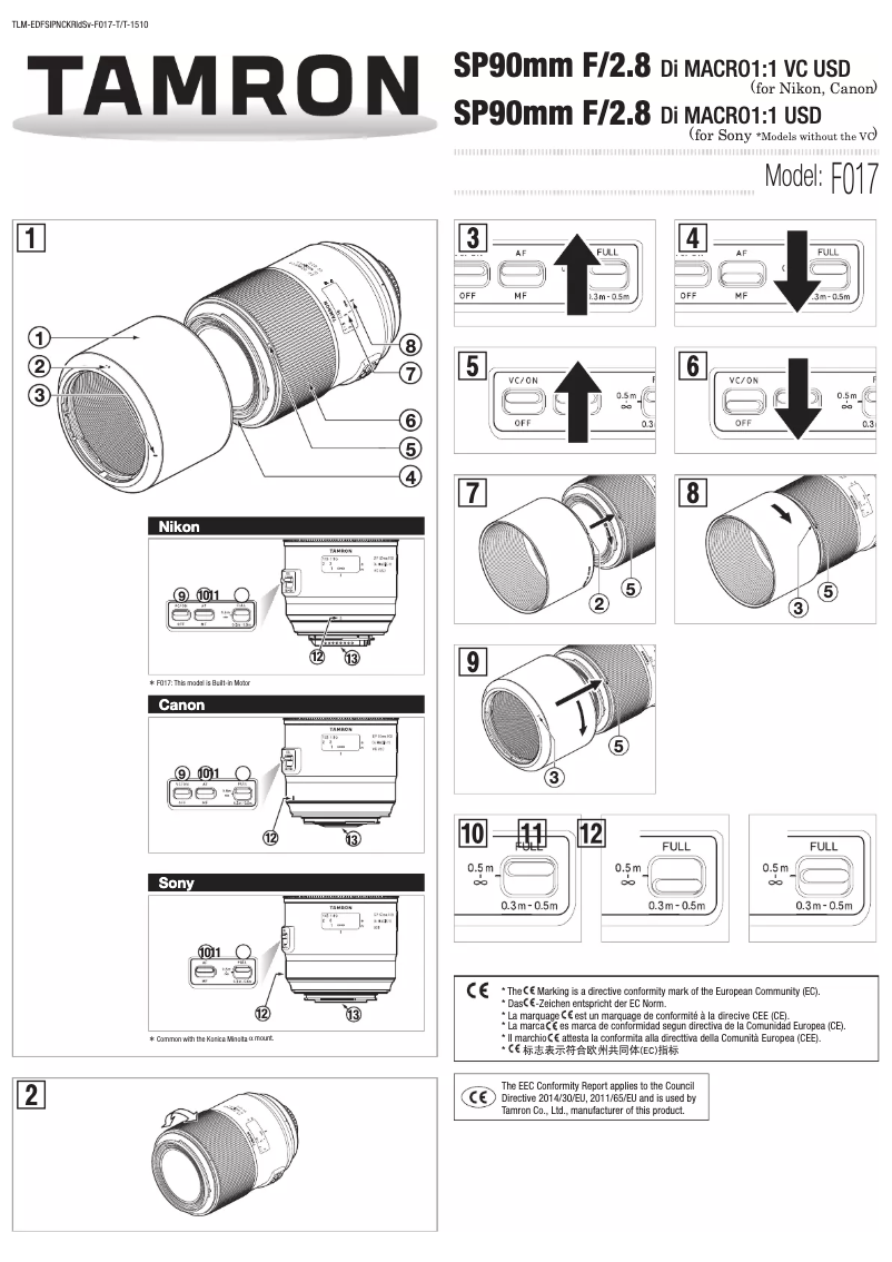 Page 1 de la notice Manuel utilisateur Tamron F004