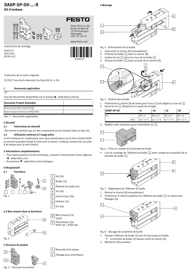 Page 1 de la notice Manuel utilisateur Festo DADP-SP-G9-16-R