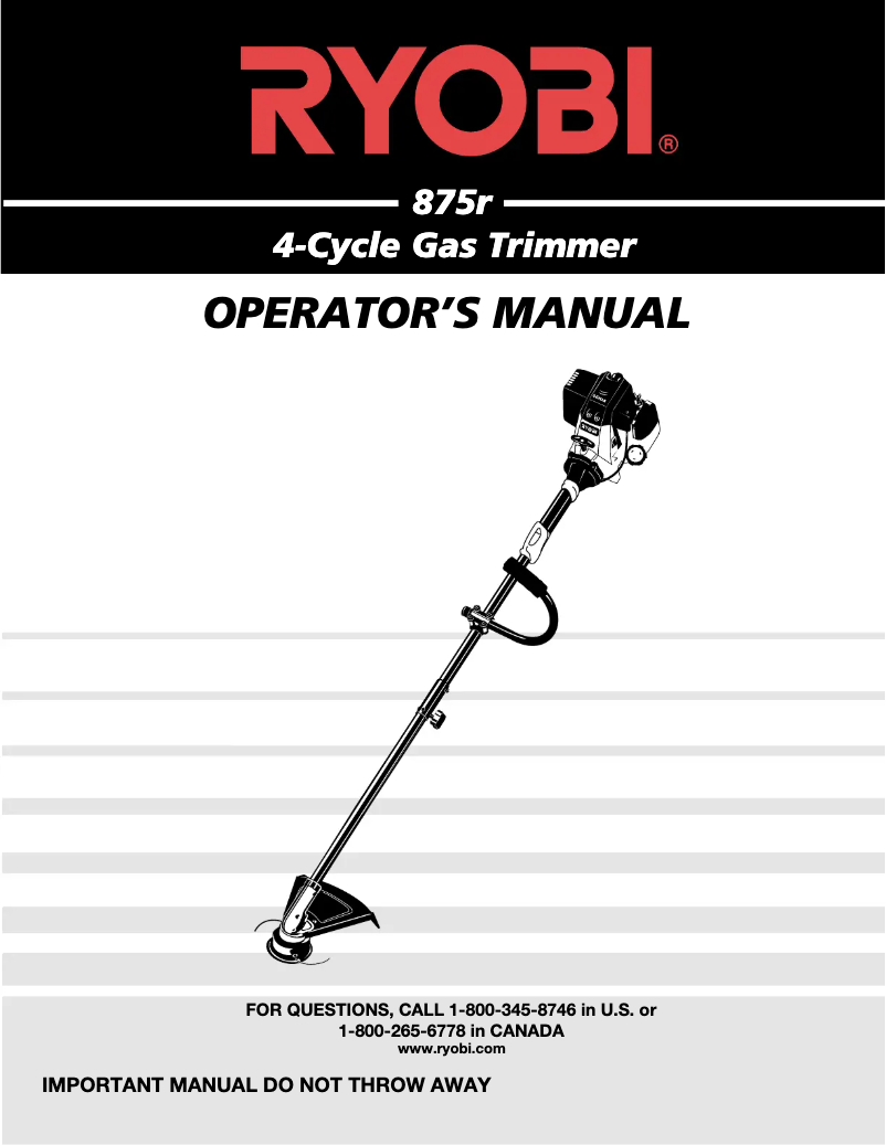 Página 1 del manual Manual de usuario RYOBI 875R