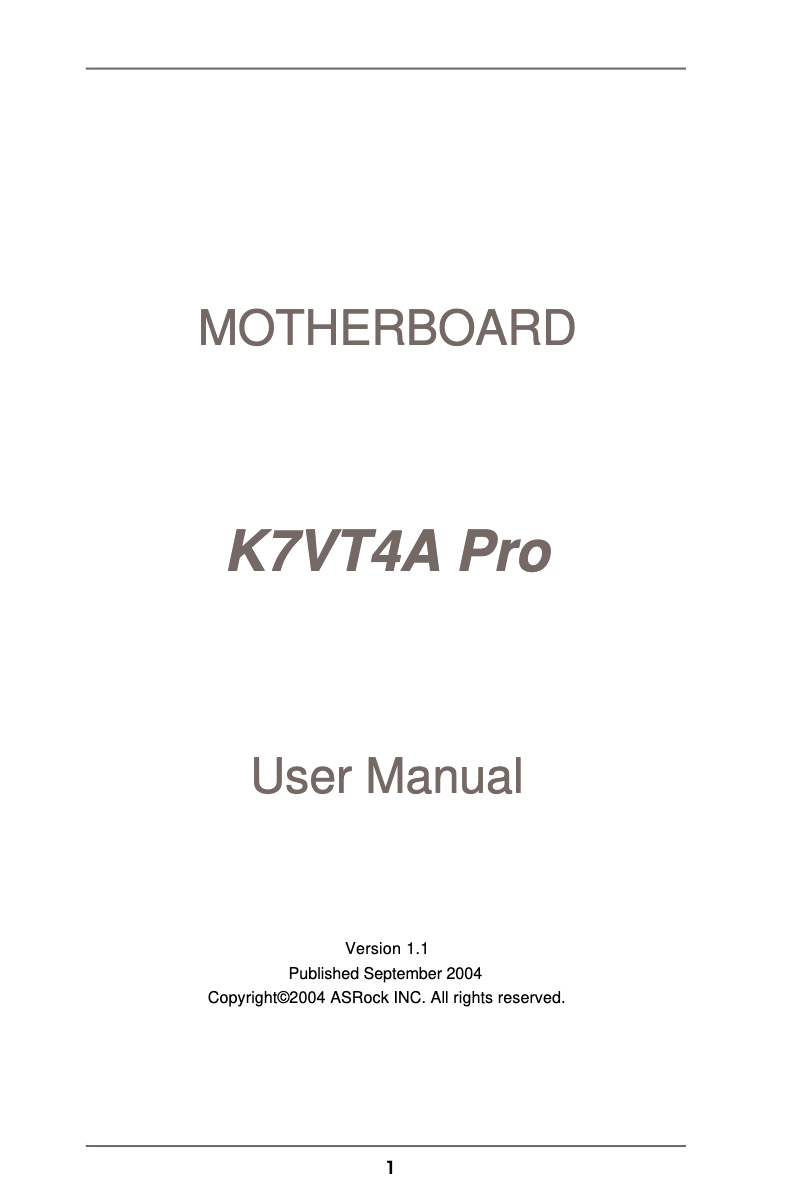 Page n°1 - Manuel utilisateur Asrock K7VT4A PRO