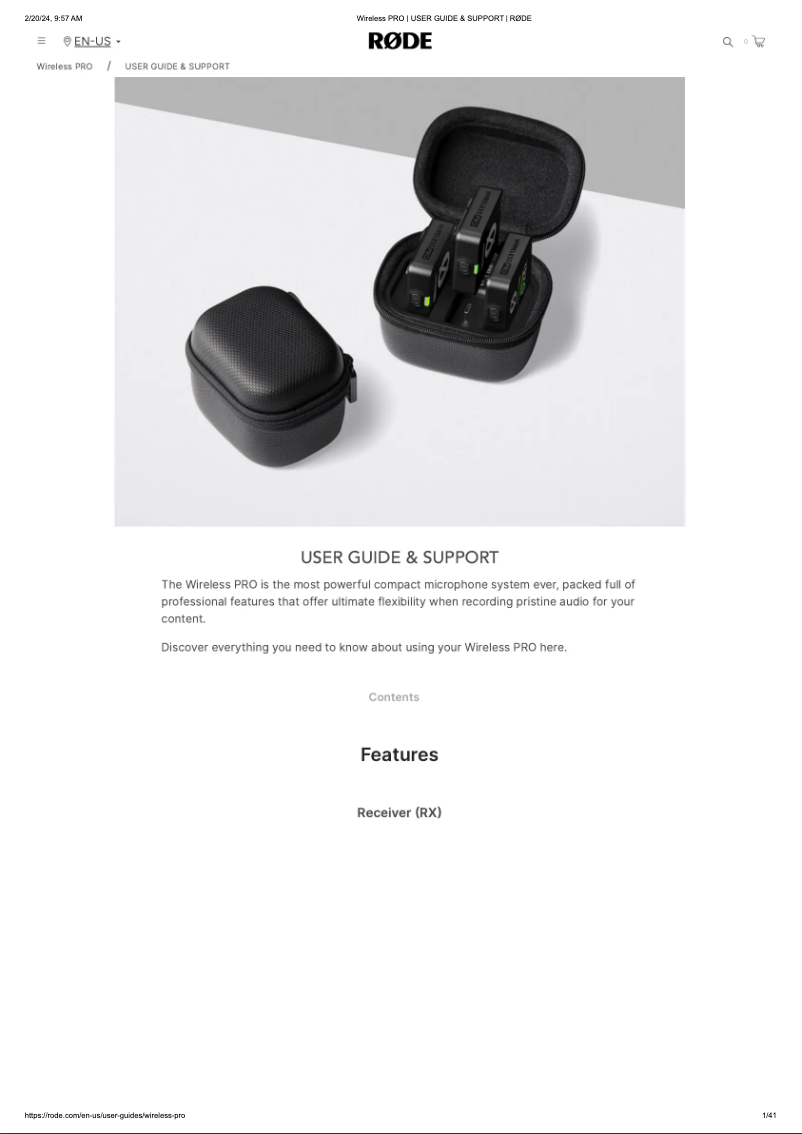 Page 1 de la notice Manuel utilisateur Røde Wireless PRO