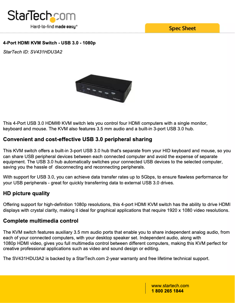 Page 1 de la notice Brochure StarTech.com SV431HDU3A2