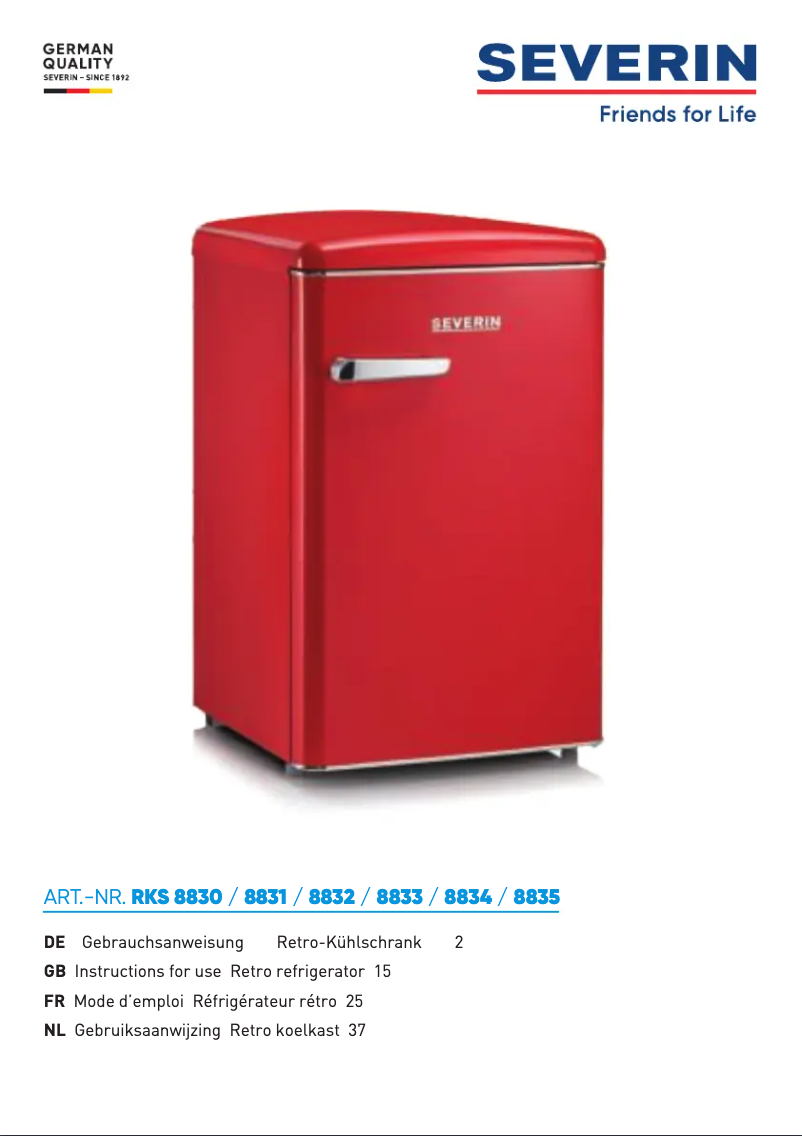 Page n°1 - Manuel utilisateur Severin RKS 8835