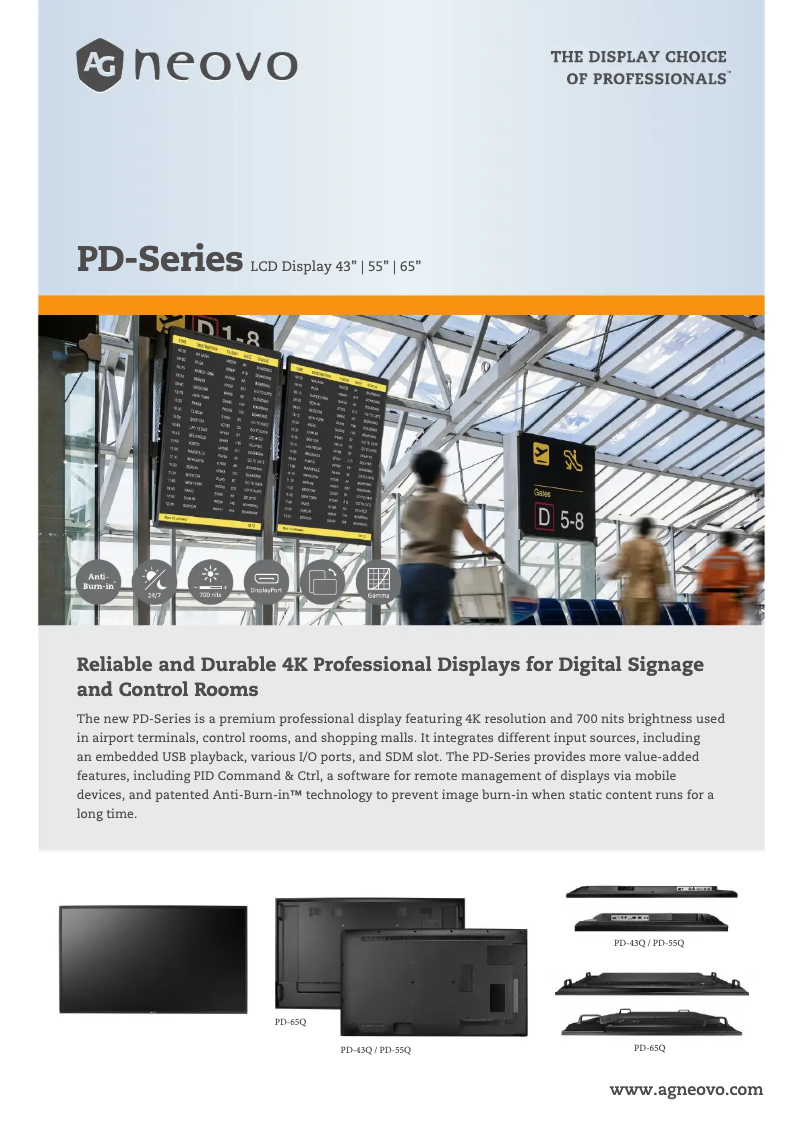 Page 1 de la notice Fiche technique AG Neovo PD-55Q