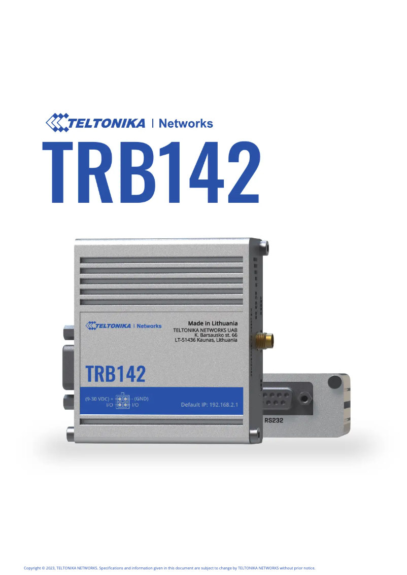Page 1 de la notice Mode d'emploi Teltonika TRB142