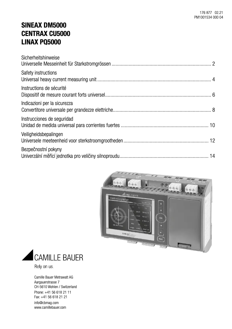 Page n°1 - Instructions de sécurité Camille Bauer LINAX PQ5000