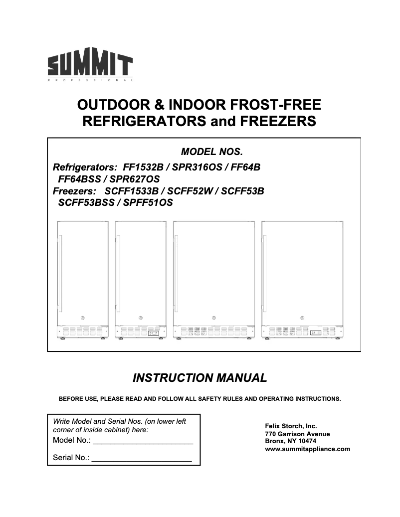 Page 1 de la notice Guide d'installation Summit SCFF53BXSSHHIM
