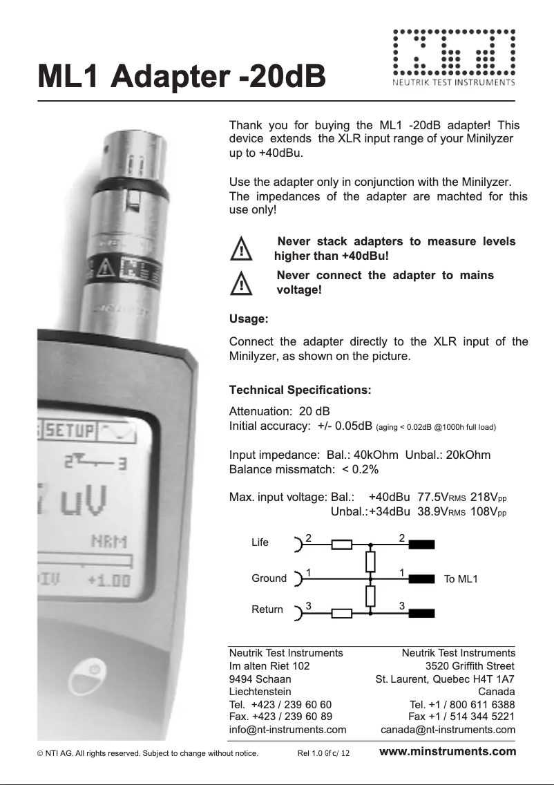 Página 1 del manual Manual de usuario NTi Audio ML1