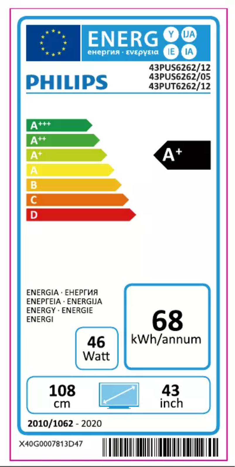Page n°1 - Label énergétique Philips 6000 series 43PUT6262