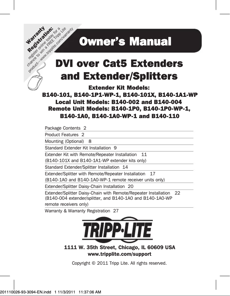 Page n°1 - Manuel utilisateur Tripp Lite B140-1P0-WP-1