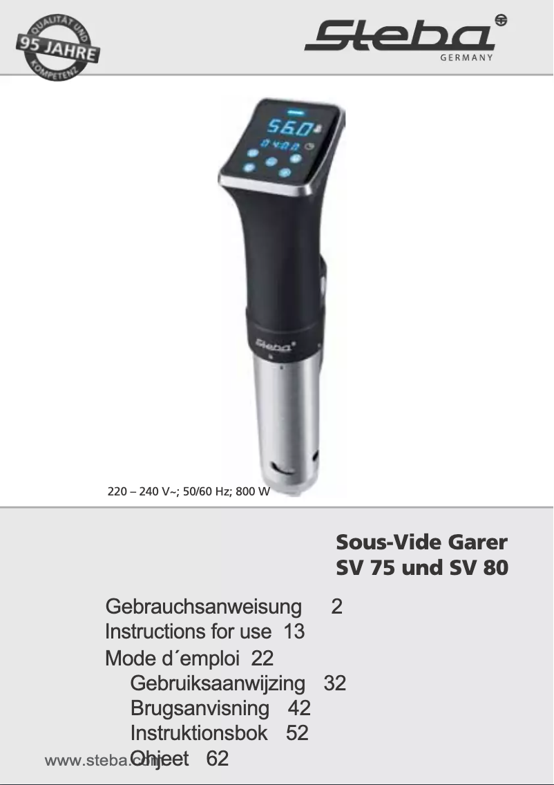 Page 1 de la notice Manuel utilisateur Steba SV 80