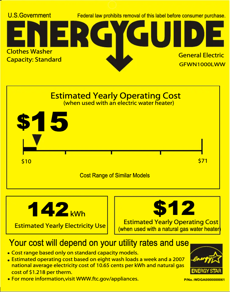 Page 1 de la notice Label énergétique GE GFWN1000LWW