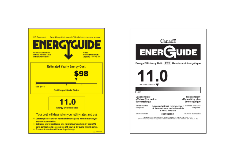 Page 1 de la notice Label énergétique Haier HWR12XCR