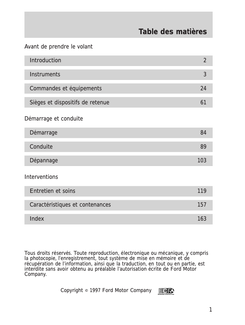 Image de la première page du manuel de l'appareil Town Car (1998)