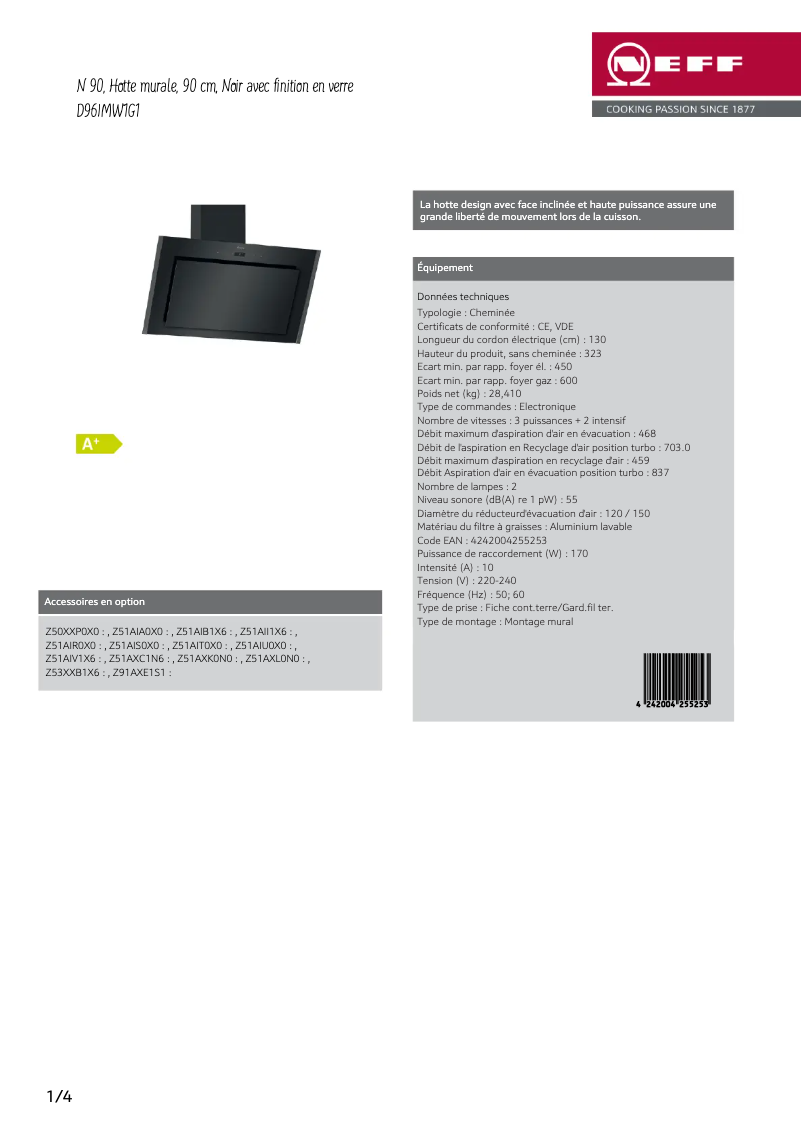 Página 1 del manual Ficha técnica Neff D96IMW1G1