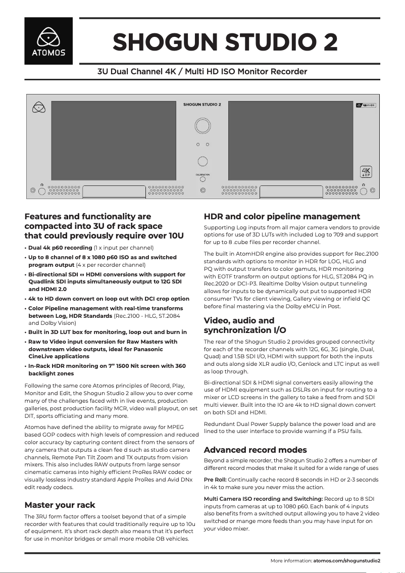 Page n°1 - Fiche technique Atomos Shogun Studio 2