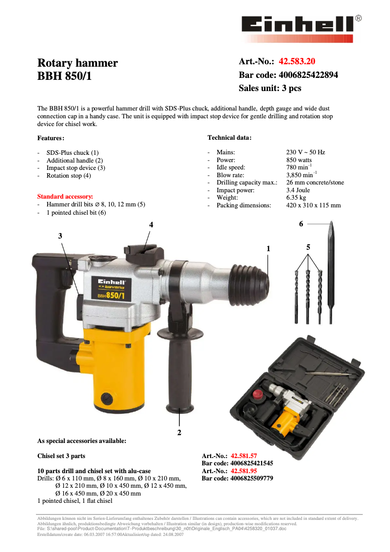 Image de la première page du manuel de l'appareil BBH 850