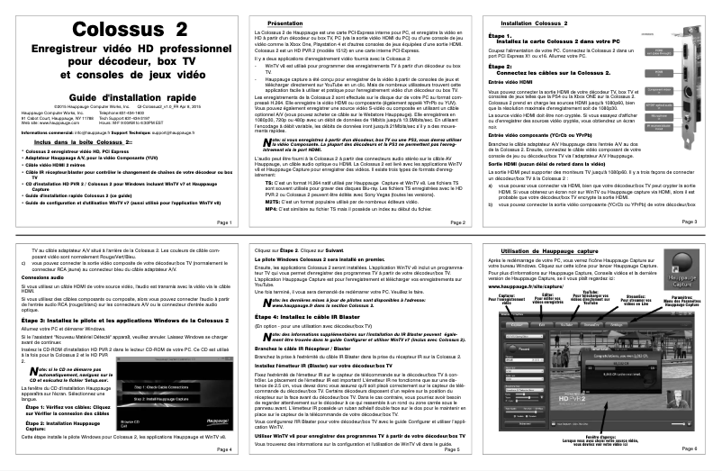 Page 1 de la notice Manuel utilisateur Hauppauge Colossus 2