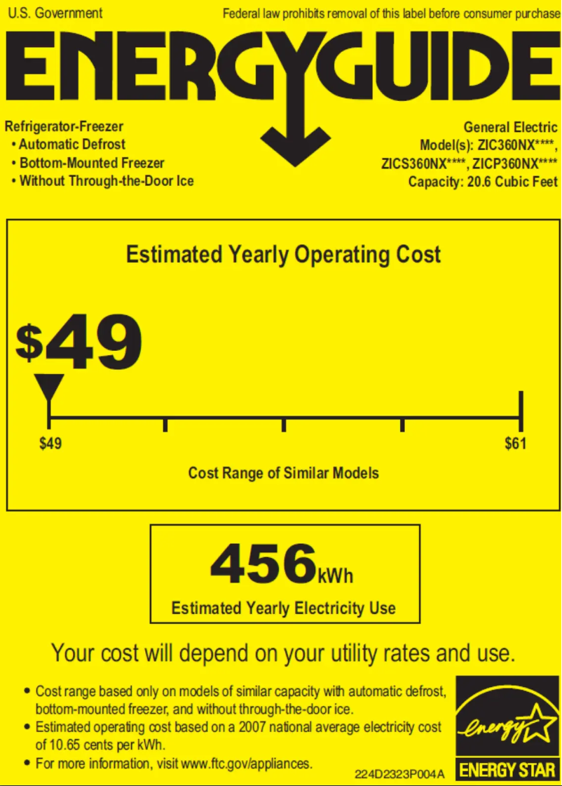 Page 1 of the manual Energy Label GE ZICS360NXRH