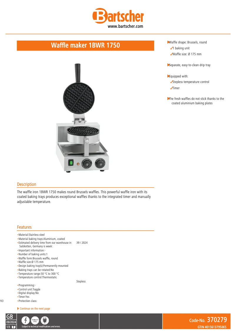 Image de la première page du manuel de l'appareil 1BWR 1750