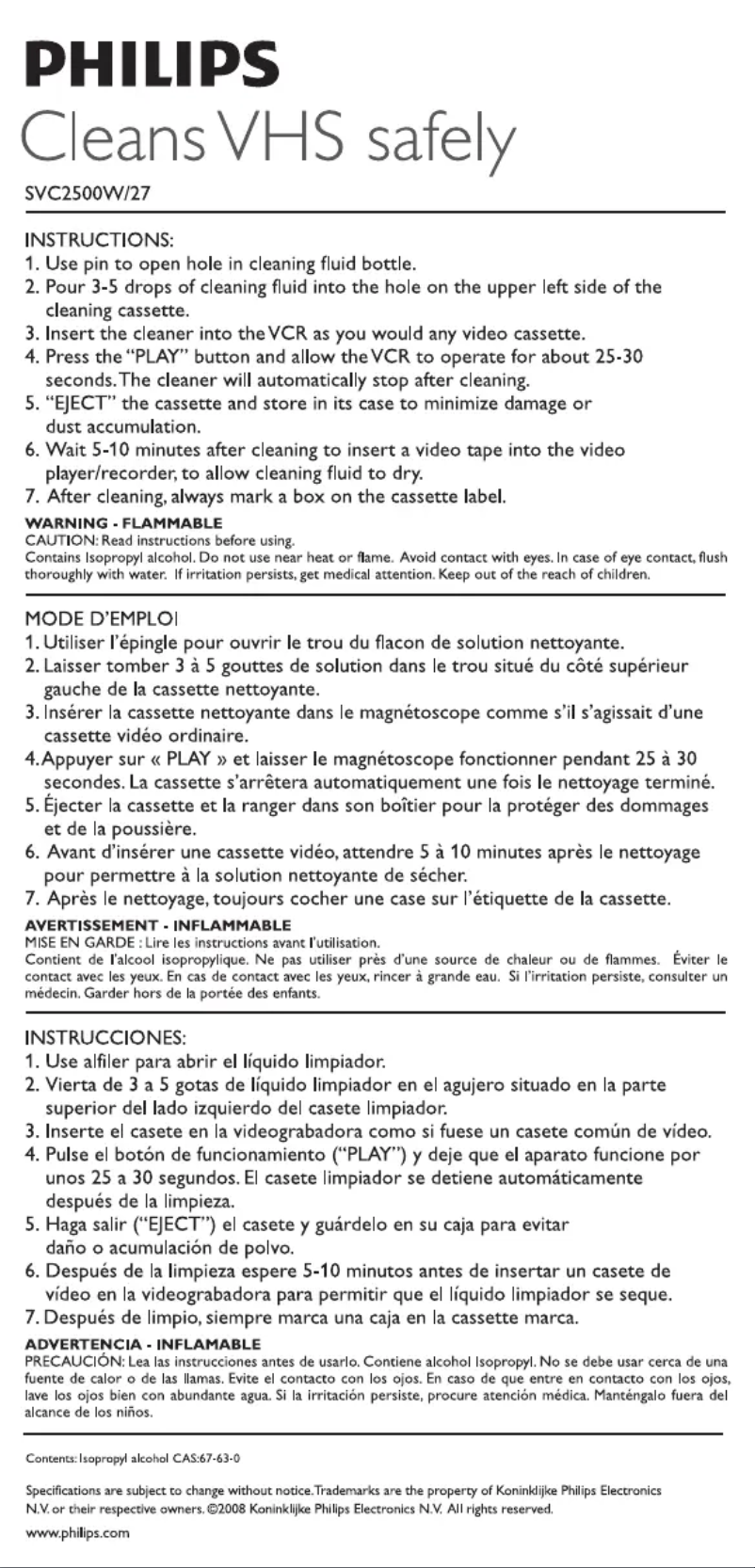 Image de la première page du manuel de l'appareil SVC2500W