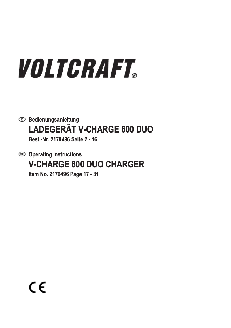 Page 1 de la notice Manuel utilisateur Voltcraft V-Charge 600 Duo