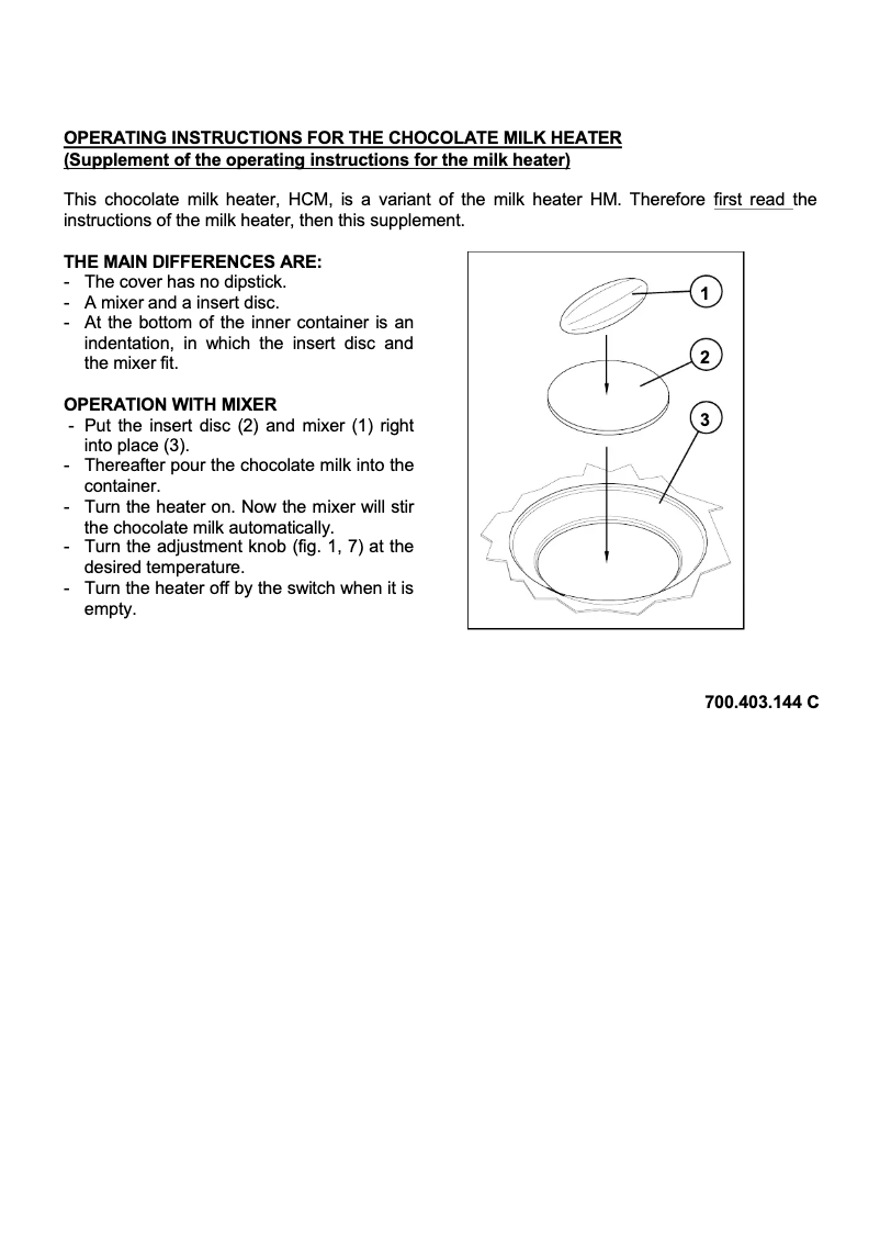 Page 1 de la notice Manuel utilisateur Bravilor Bonamat HCM
