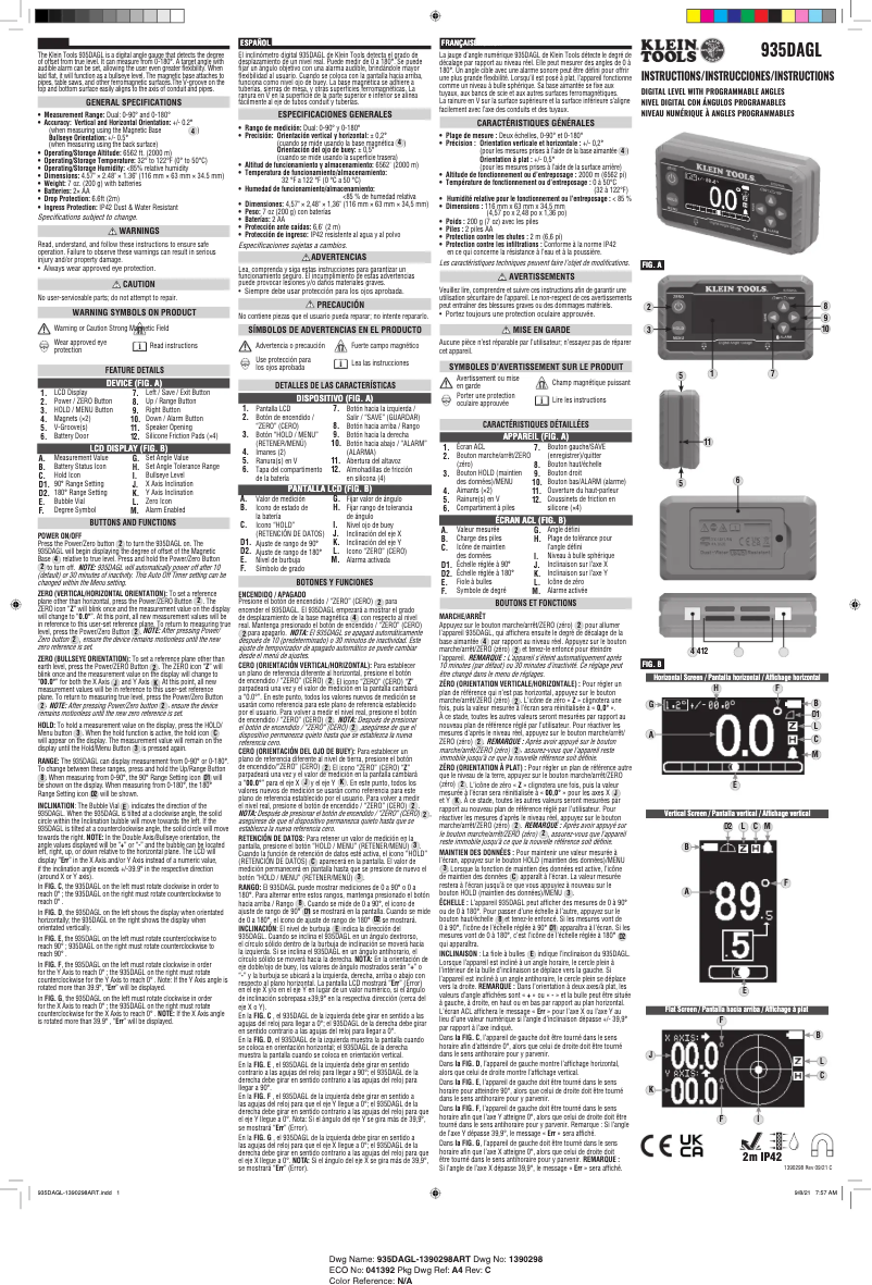 Page 1 de la notice Manuel utilisateur Klein Tools 935DAGL
