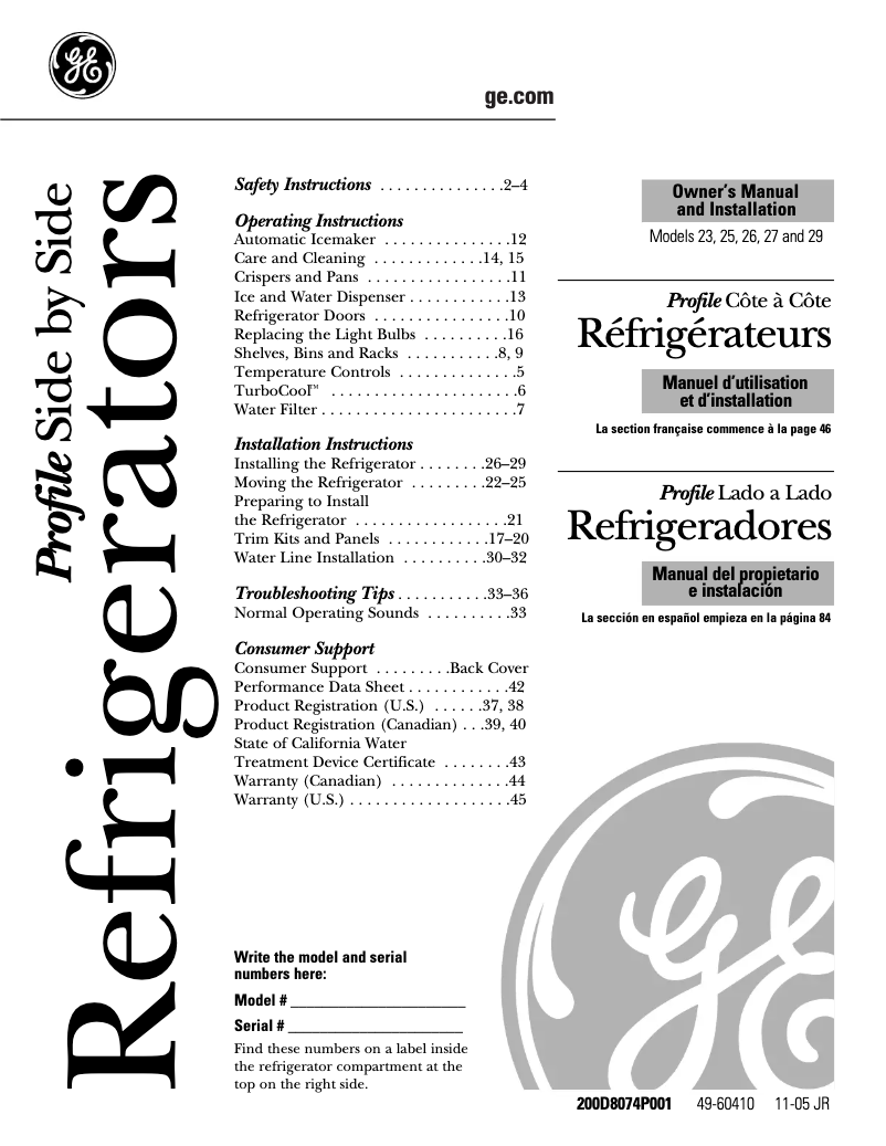 Imagen de la primera página del manual del dispositivo Profile PSS23LGSBB