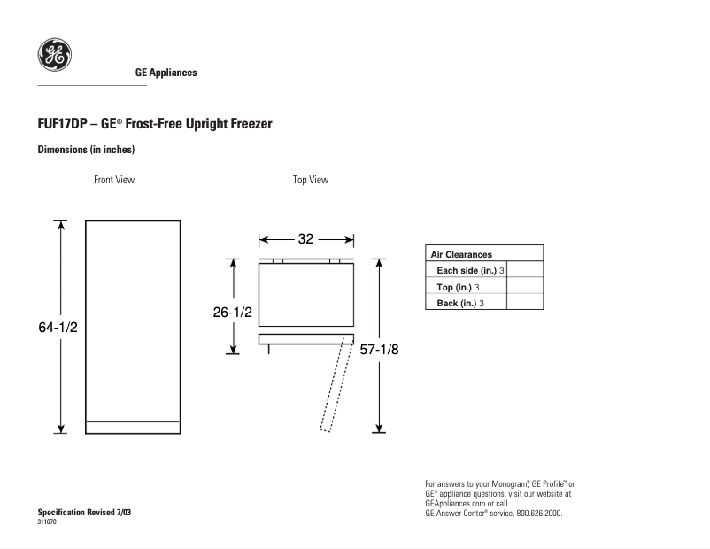 Página 1 del manual Ficha técnica GE FUF17DPRWH