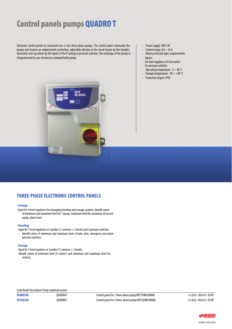 Page n°1 - Fiche technique Vemer Quadro T