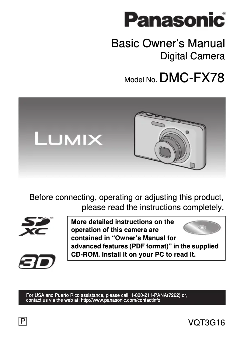 Page 1 de la notice Manuel utilisateur Panasonic Lumix DMC-FX78