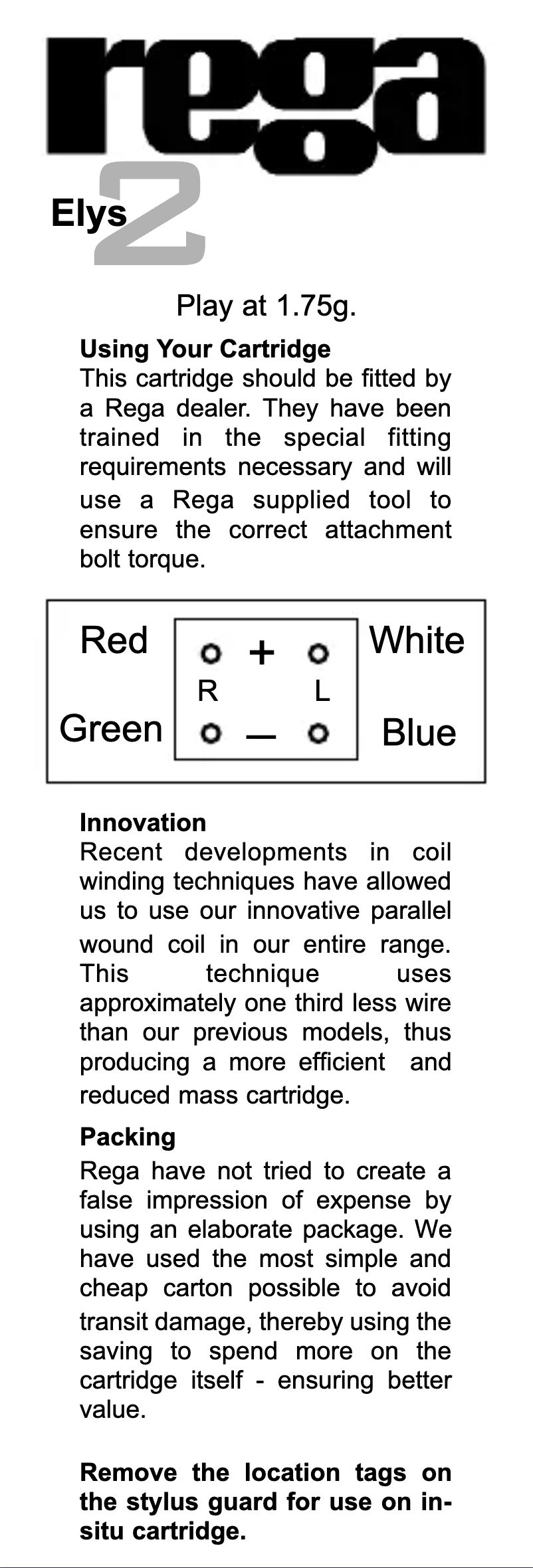 Page 1 de la notice Manuel utilisateur Rega Elys 2