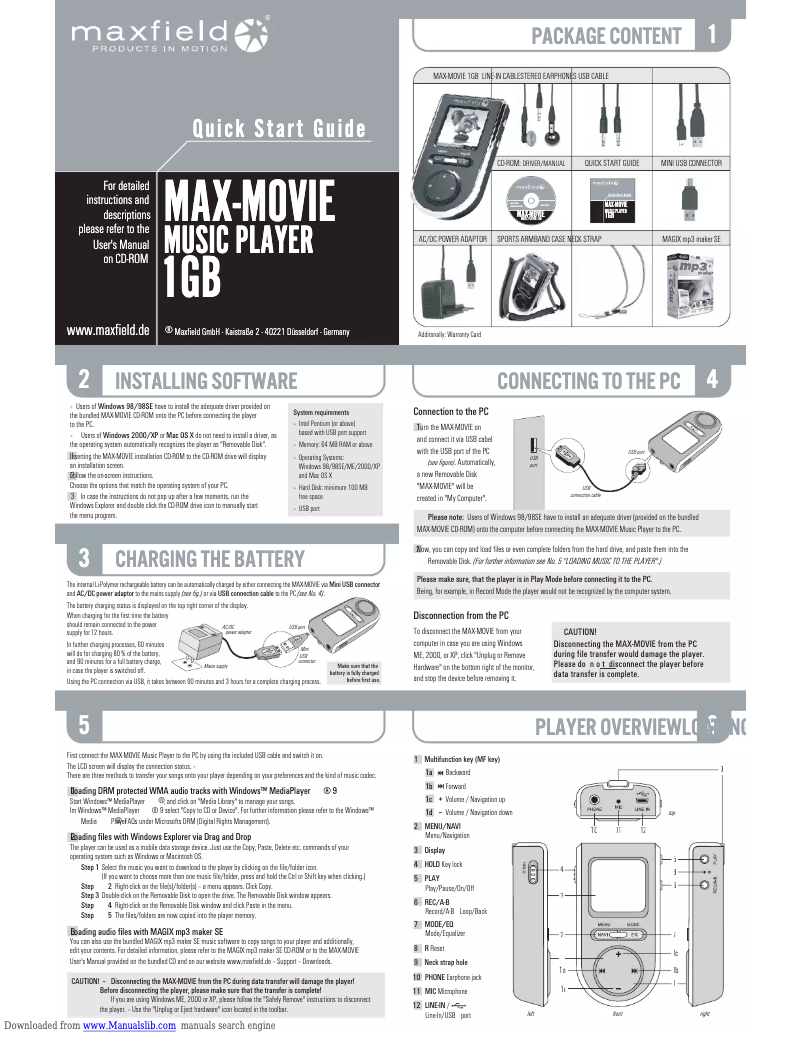 Page n°1 - Manuel utilisateur Maxfield Max Movie
