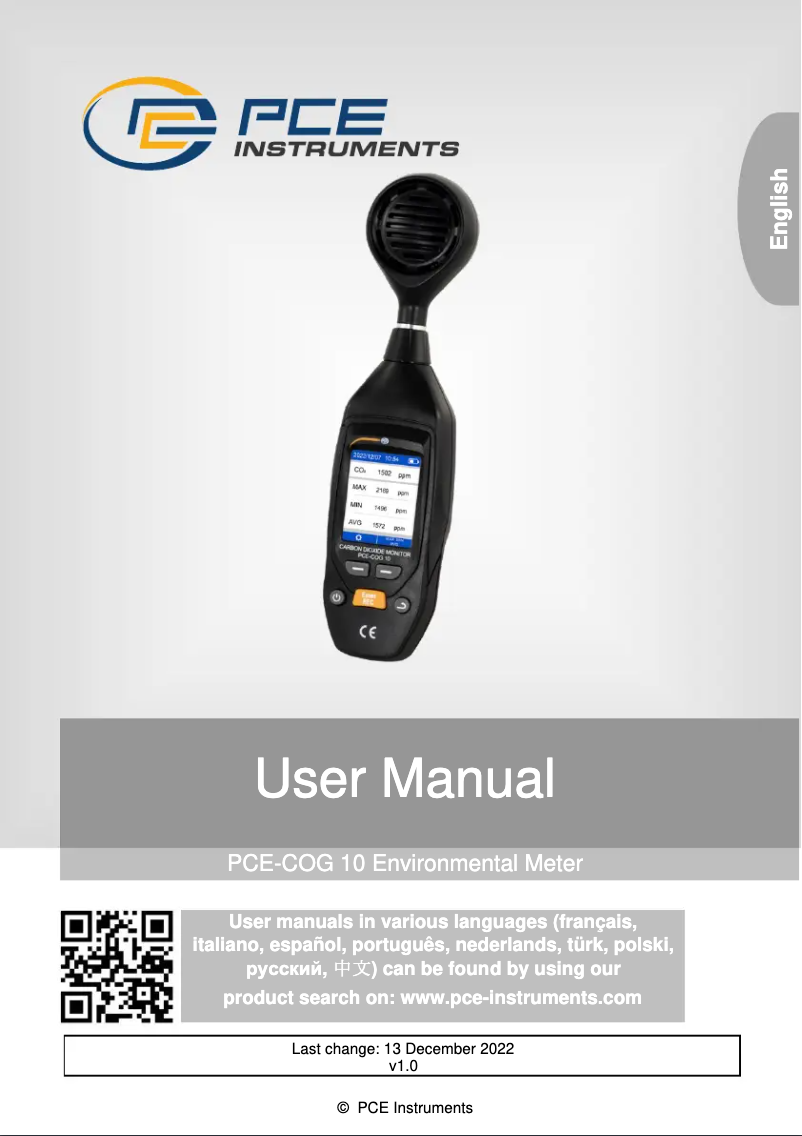 Image de la première page du manuel de l'appareil PCE-COG 10