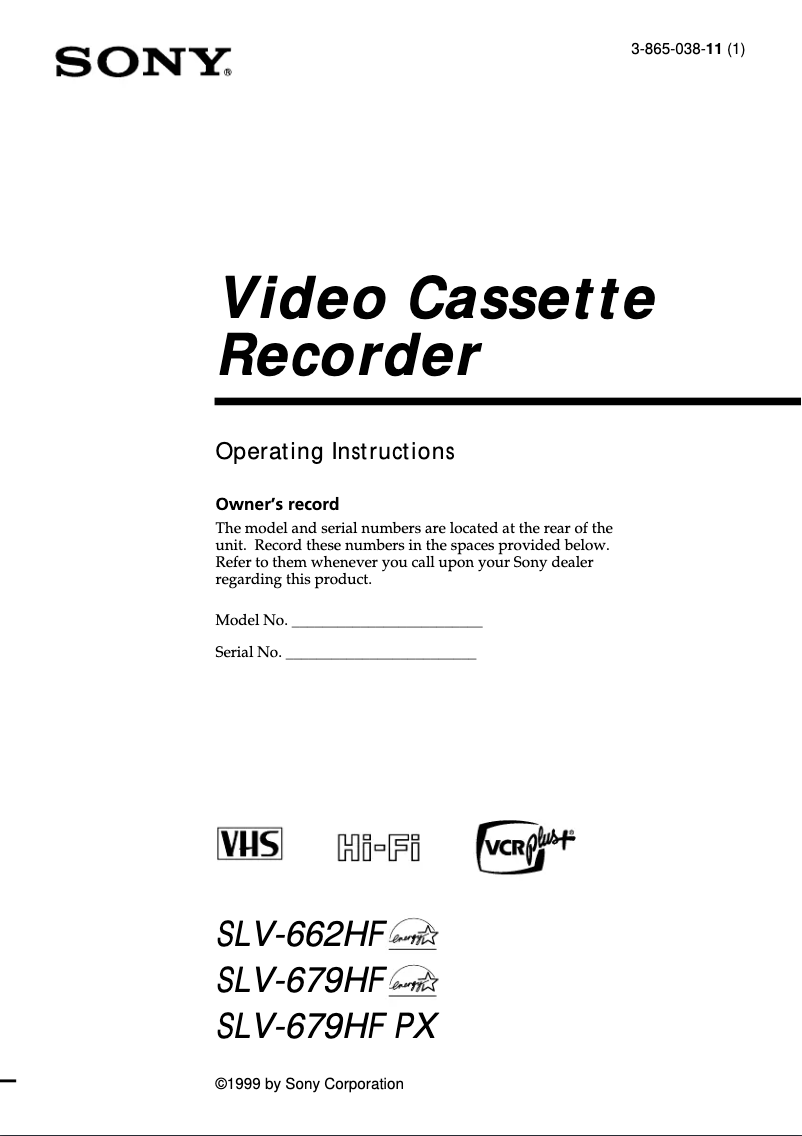 Page 1 de la notice Manuel utilisateur Sony SLV-679HF