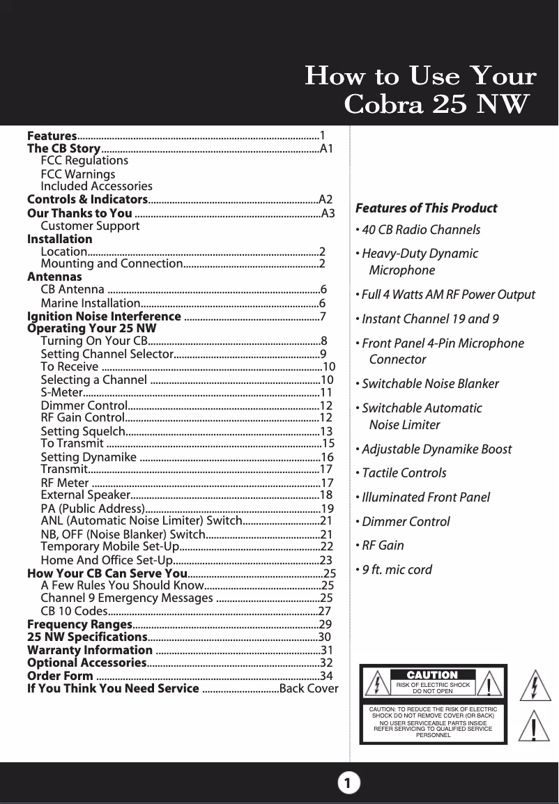 Página 1 del manual Manual de usuario Cobra 25 NW