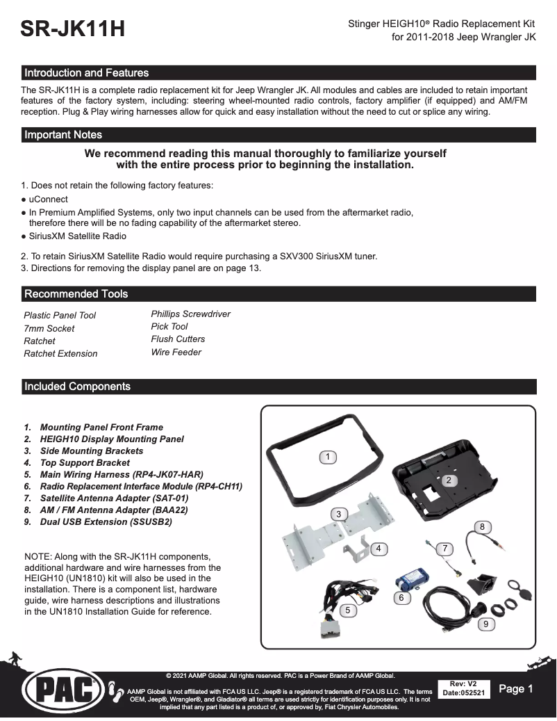 Page n°1 - Guide d'installation Stinger SR-JK11H