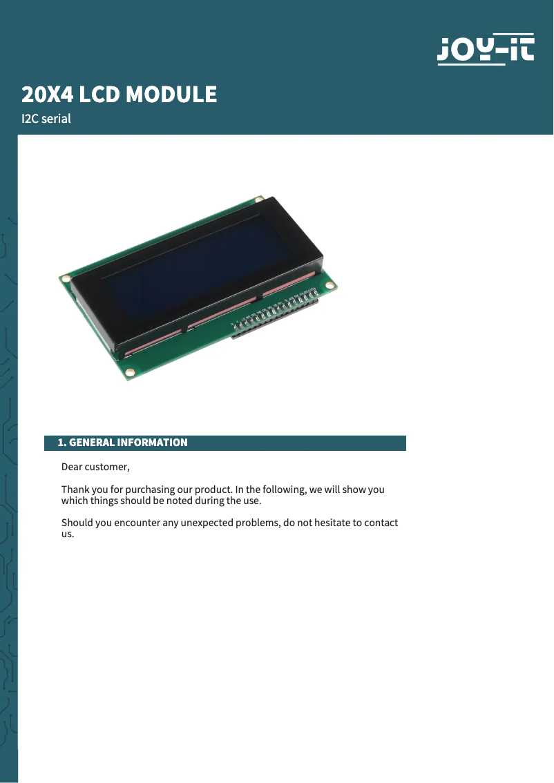 Image de la première page du manuel de l'appareil SBC-LCD20x4