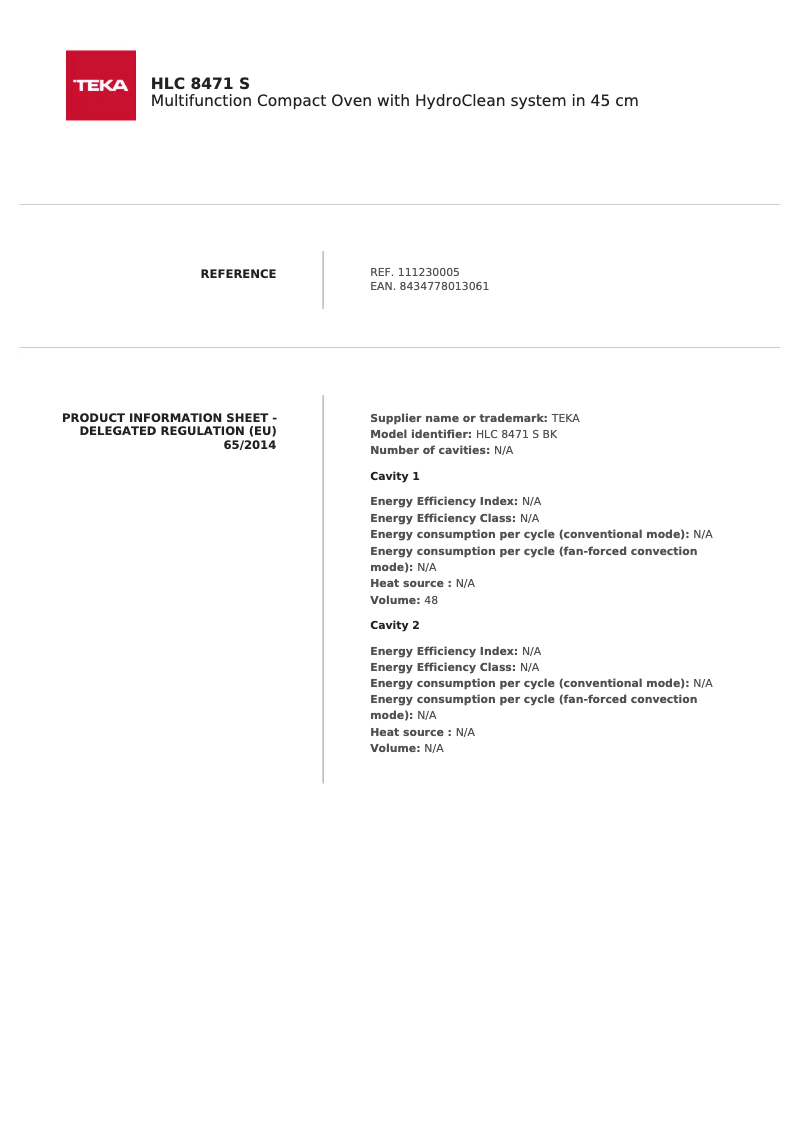 Page n°1 - Fiche technique Teka HLC 844 S