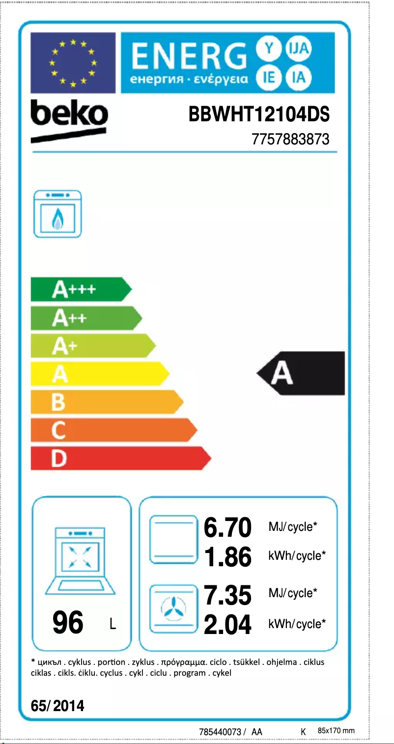 Page 1 de la notice Label énergétique Beko BBWHT12104DS