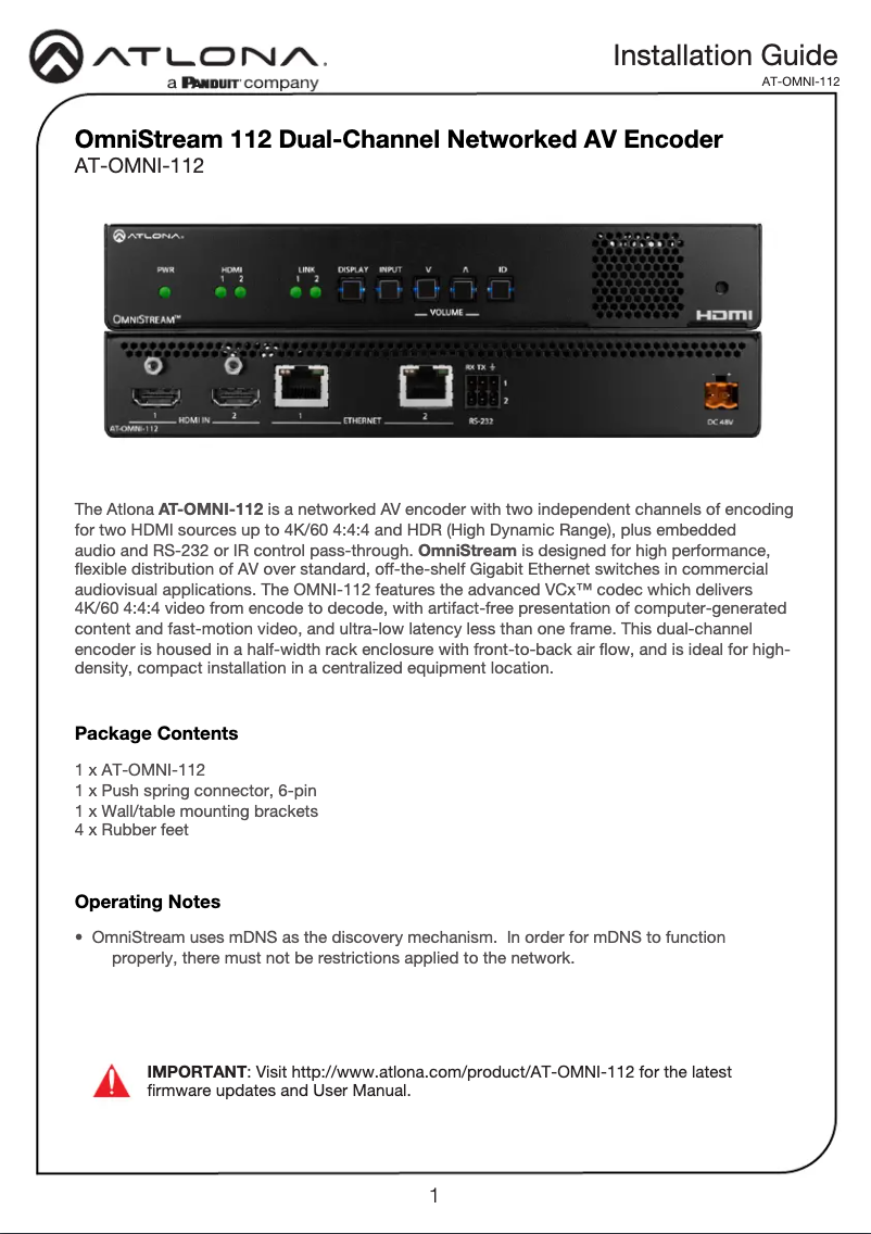 Image de la première page du manuel de l'appareil AT-OMNI-112