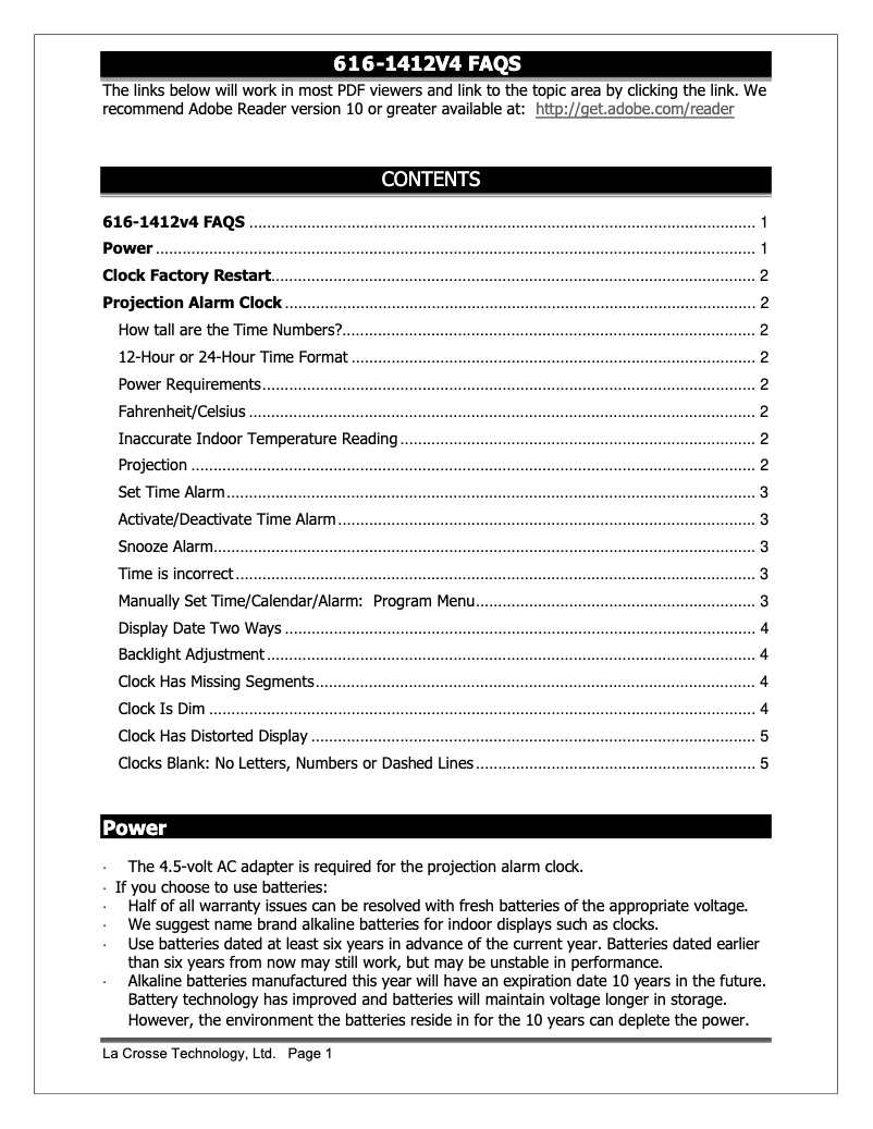 Page 1 de la notice FAQ La Crosse Technology 616-1412V4