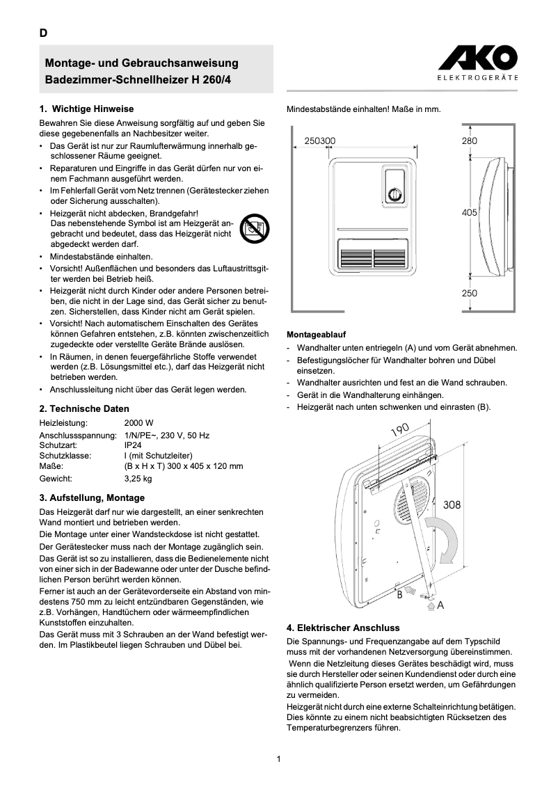 Page 1 de la notice Manuel utilisateur AKO H 260/4