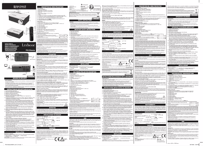 Page n°1 - Manuel utilisateur Lexibook PRJ150