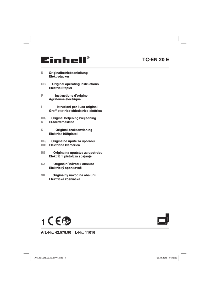 Page 1 de la notice Manuel utilisateur Einhell TC-EN 20 E