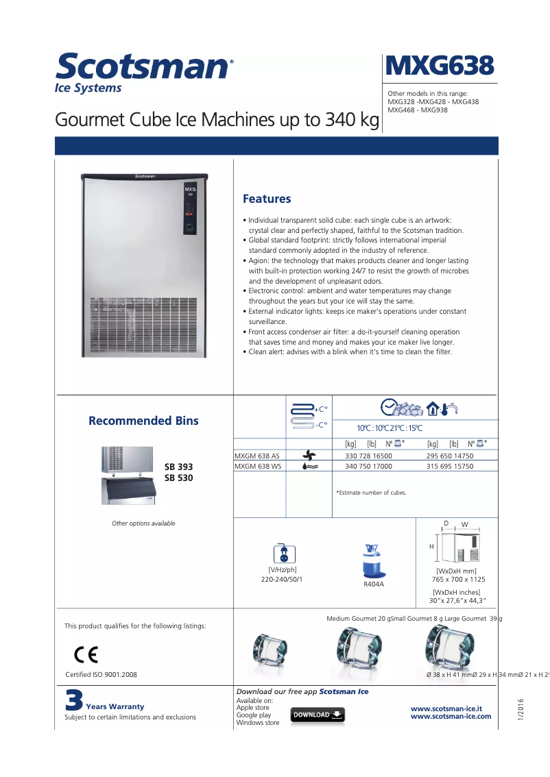 Page 1 de la notice Manuel utilisateur Scotsman MXGM638AS