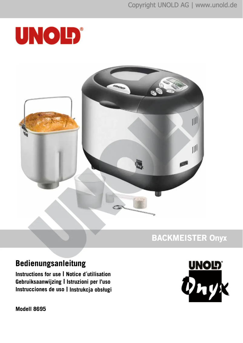 Page n°1 - Manuel utilisateur Unold Backmeister Onyx 8695