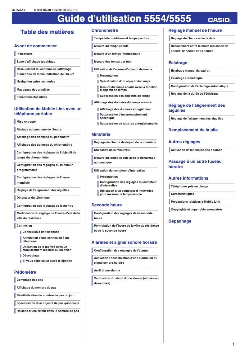 Image de la première page du manuel de l'appareil G-Shock GMA-B800