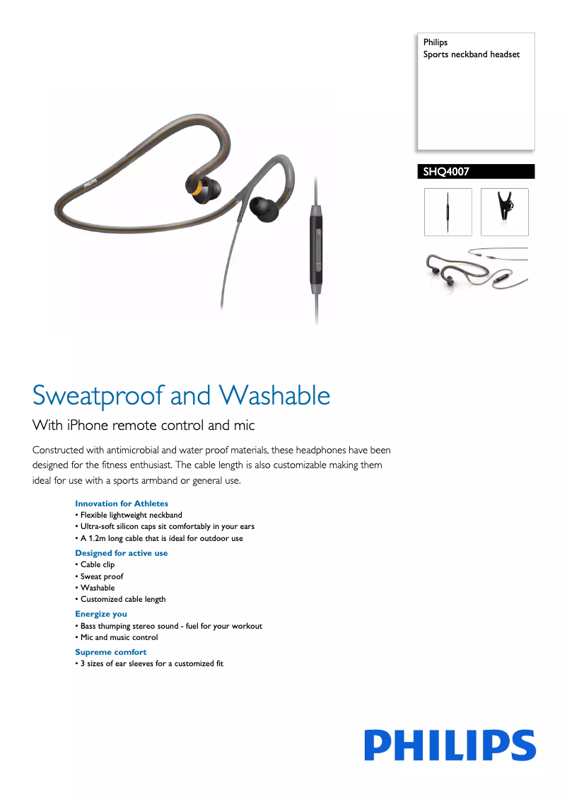 Page 1 of the manual Technical Sheet Philips SHQ4007